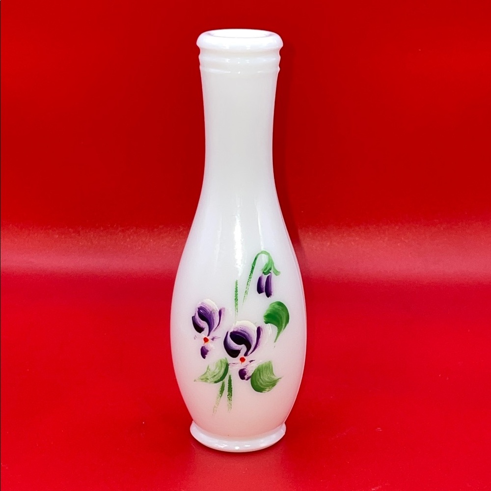 Mini Elegant White Floral Milk Glass Vintage Vase 5.5”